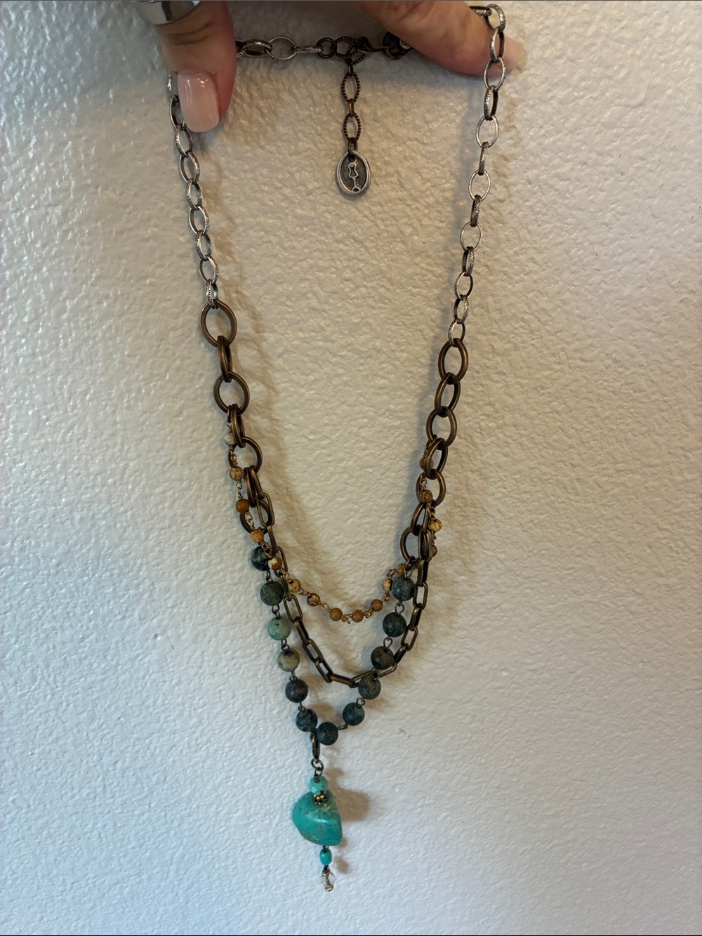 Layered Turquoise Bead Pendant Necklace - Women Jewelry